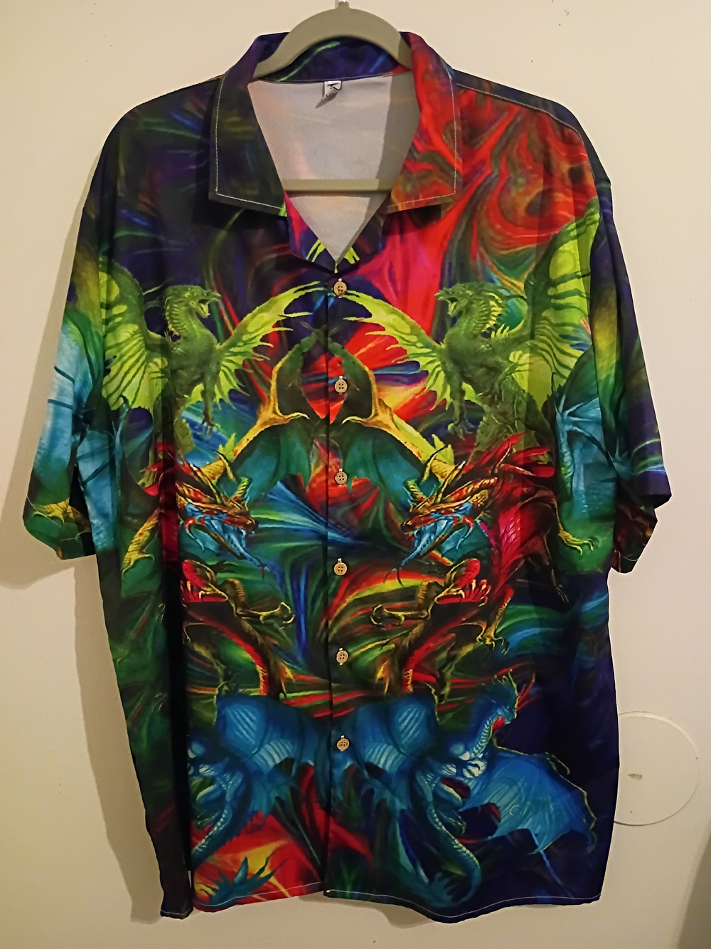MISSLOOK Men's Multicolor Dragon Print Short Sleeve Shirt Sz XL